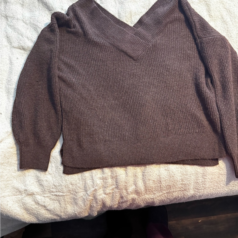 Pink Rose Chocolate V-Neck Sweater